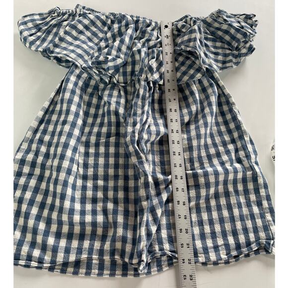 MISA Los Angelos Dress Womens Small Blue Belu Gingham Off‎ Shoulder Mini Linen - Picture 7 of 8
